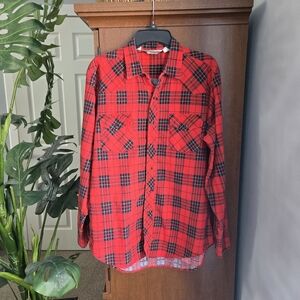 Sears Red and Black Plaid Button Down Shirt